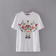 Boho vintage chic floral embroidery short sleeve t-shirt Mssza