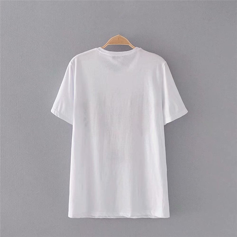Boho vintage chic floral embroidery short sleeve t-shirt Mssza