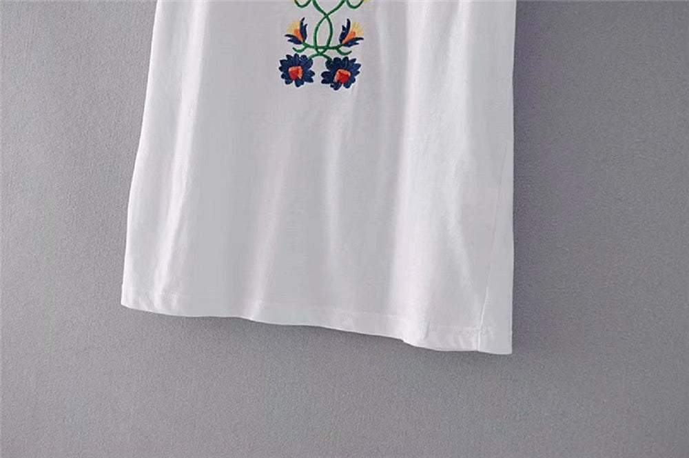 Boho vintage chic floral embroidery short sleeve t-shirt Mssza