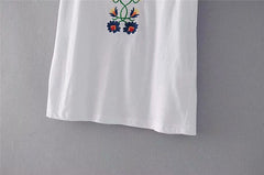 Boho vintage chic floral embroidery short sleeve t-shirt Mssza