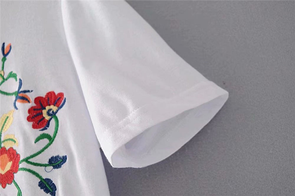 Boho vintage chic floral embroidery short sleeve t-shirt Mssza