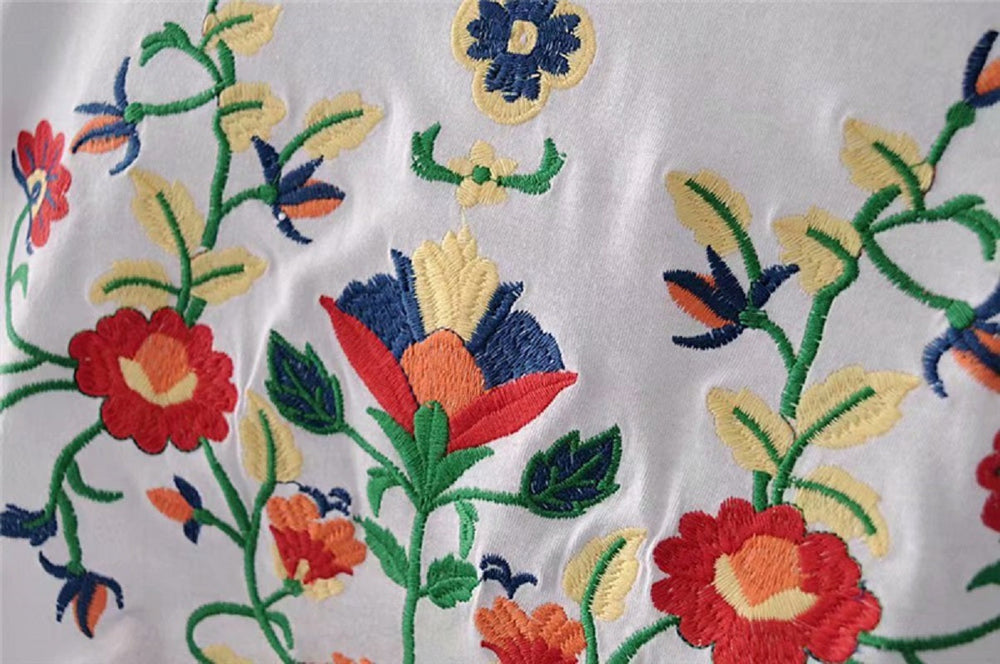 Boho vintage chic floral embroidery short sleeve t-shirt Mssza