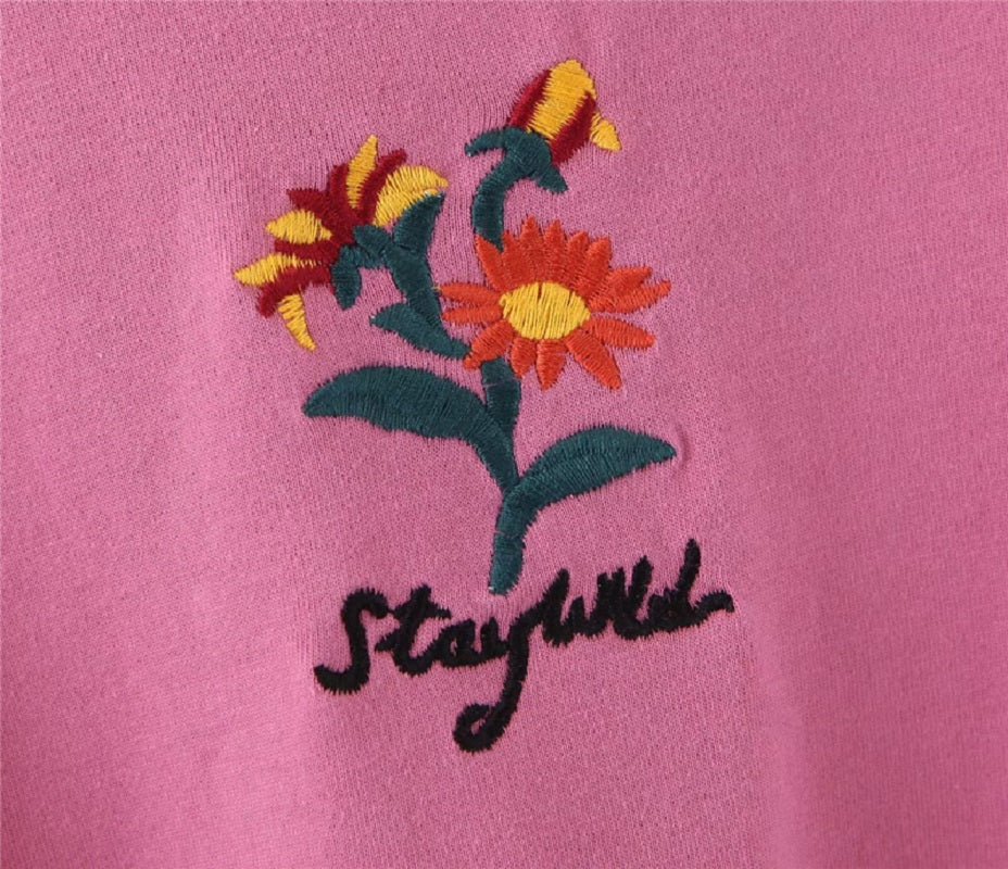 Boho vintage chic floral embroidery short sleeve boho t-shirt Mssza