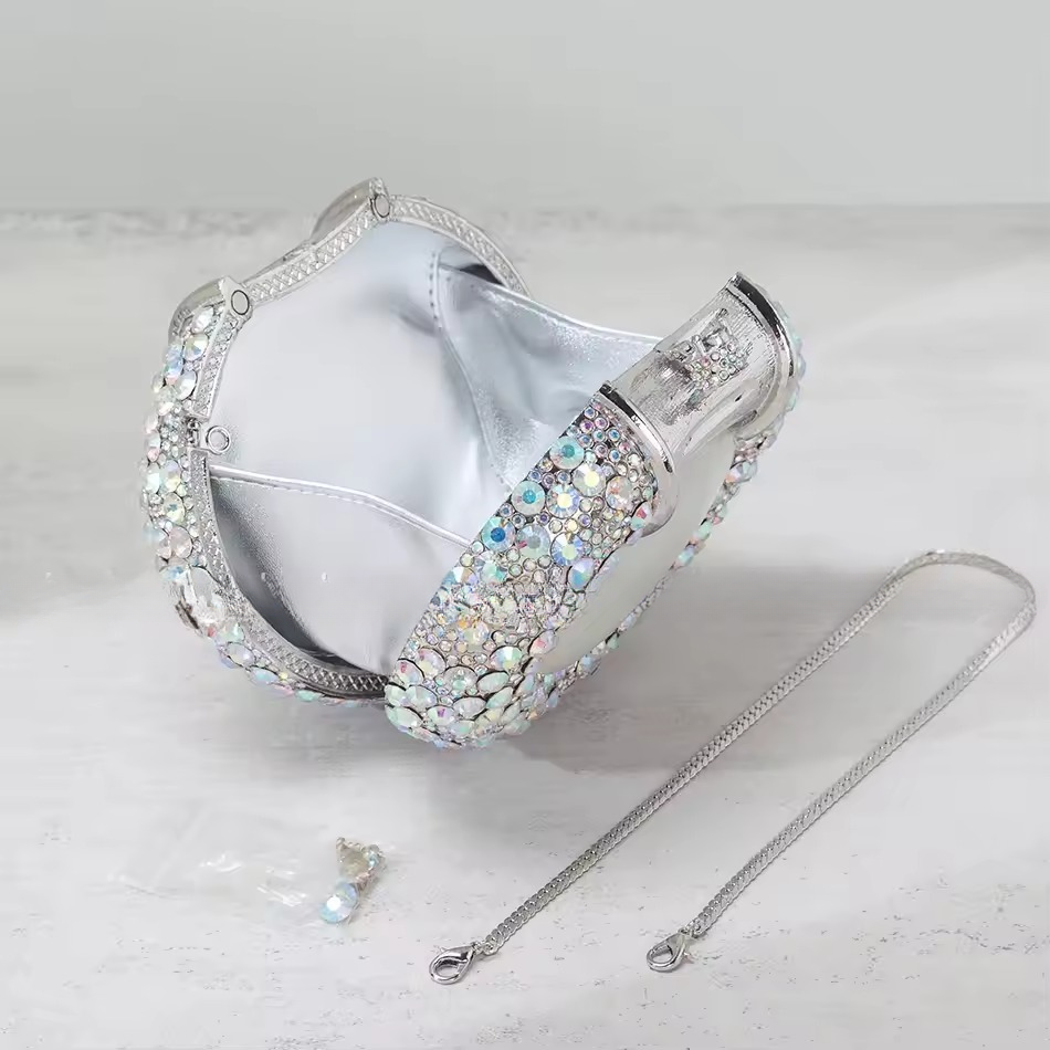 Boutique Gorgeous Classy Diamond Oval Shaped Crystal Evening Clutch Purses Mssza