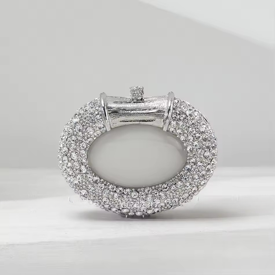 Boutique Gorgeous Classy Diamond Oval Shaped Crystal Evening Clutch Purses Mssza
