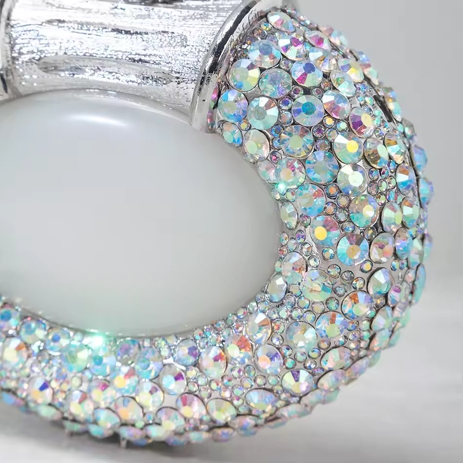 Boutique Gorgeous Classy Diamond Oval Shaped Crystal Evening Clutch Purses Mssza