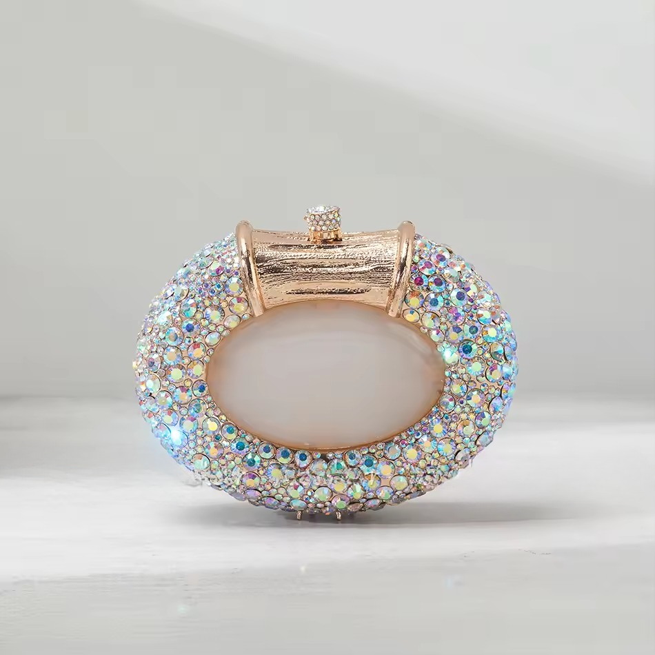 Boutique Gorgeous Classy Diamond Oval Shaped Crystal Evening Clutch Purses Mssza