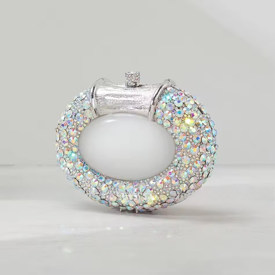 Boutique Gorgeous Classy Diamond Oval Shaped Crystal Evening Clutch Purses Mssza