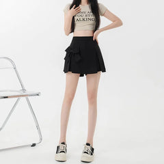 Bow Irregular Mini Skirts High Waisted Slim Slit A-line Skirt Shorts Sweet Girl Casual All-match Mssza