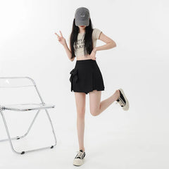 Bow Irregular Mini Skirts High Waisted Slim Slit A-line Skirt Shorts Sweet Girl Casual All-match Mssza