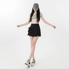 Bow Irregular Mini Skirts High Waisted Slim Slit A-line Skirt Shorts Sweet Girl Casual All-match Mssza