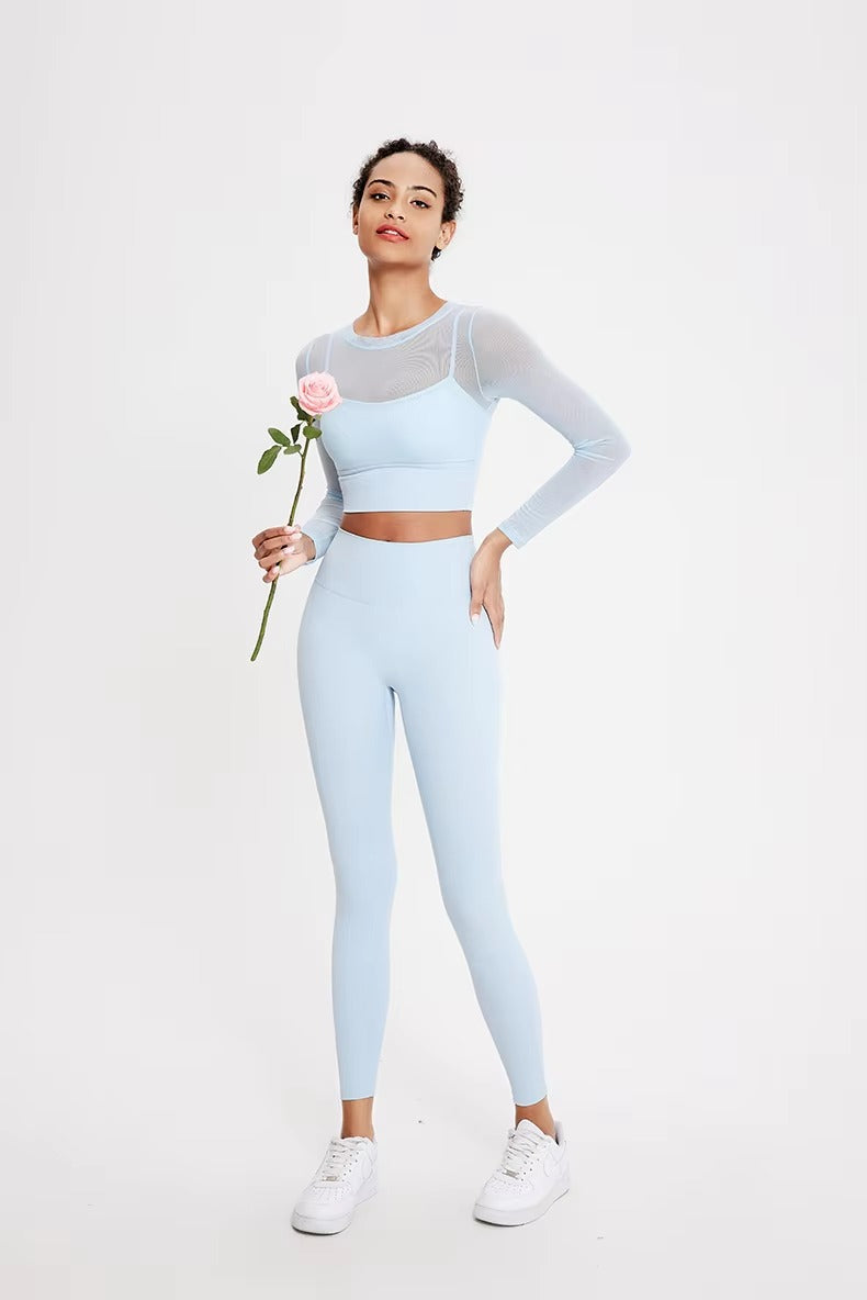 Breathable Quick Dry Running Leggings And Top Two Pieces Fitness Yoga Set Mssza