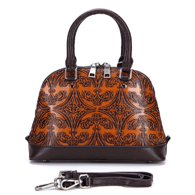 Brenice Genuine Leather Vintage Handbag Embossed Women Shell Shoulder Bag Mssza