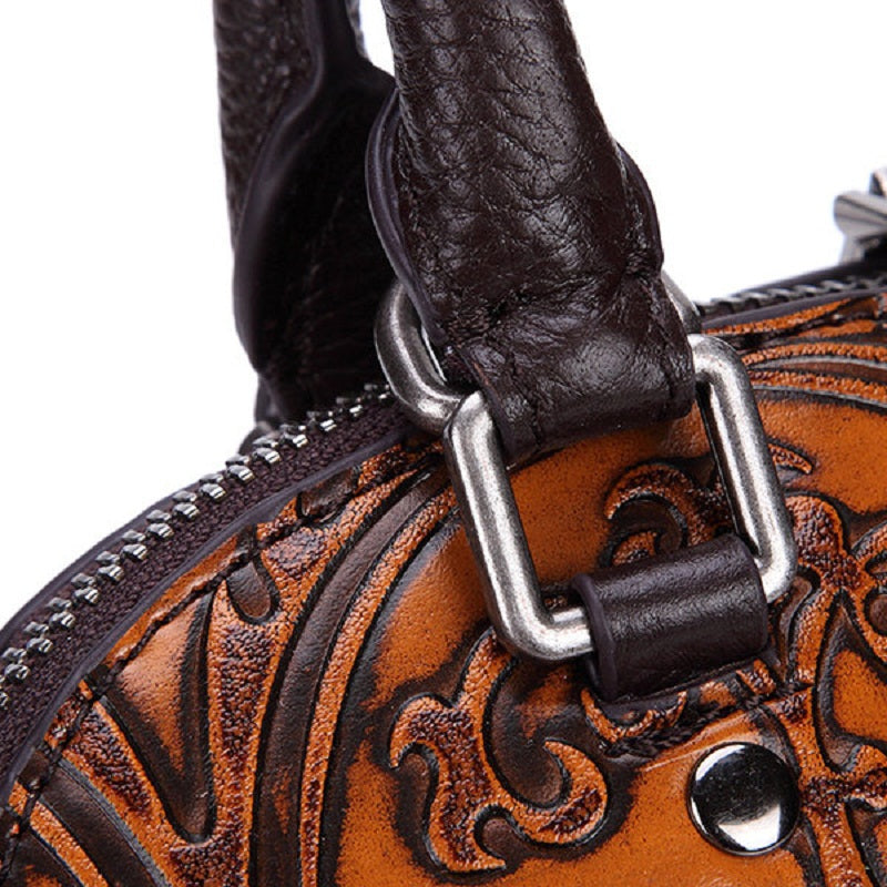 Brenice Genuine Leather Vintage Handbag Embossed Women Shell Shoulder Bag Mssza