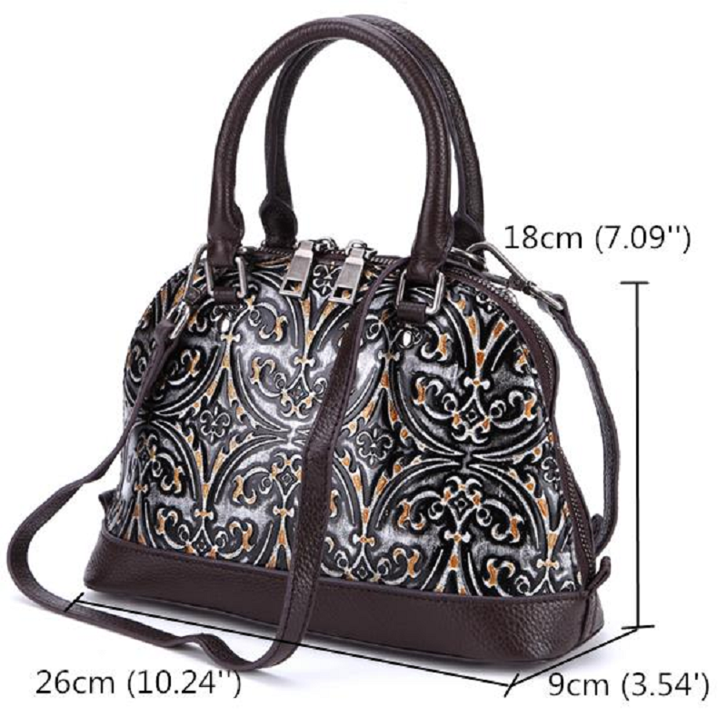Brenice Genuine Leather Vintage Handbag Embossed Women Shell Shoulder Bag Mssza