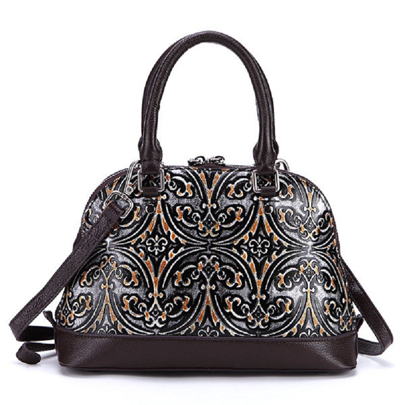Brenice Genuine Leather Vintage Handbag Embossed Women Shell Shoulder Bag Mssza