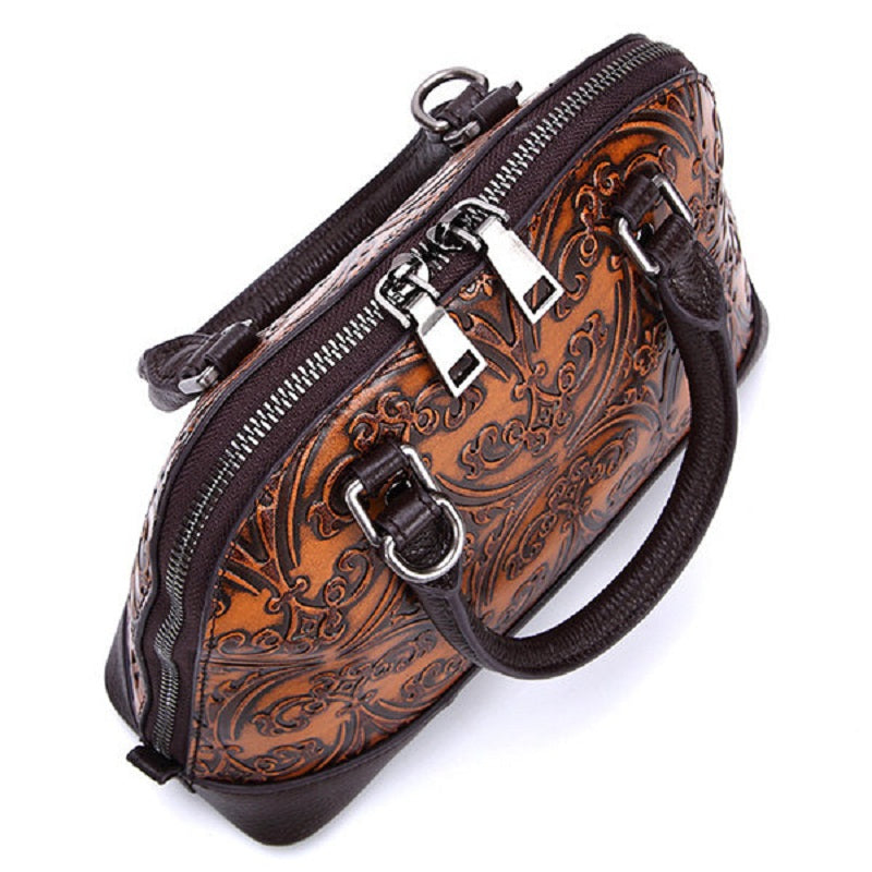 Brenice Genuine Leather Vintage Handbag Embossed Women Shell Shoulder Bag Mssza