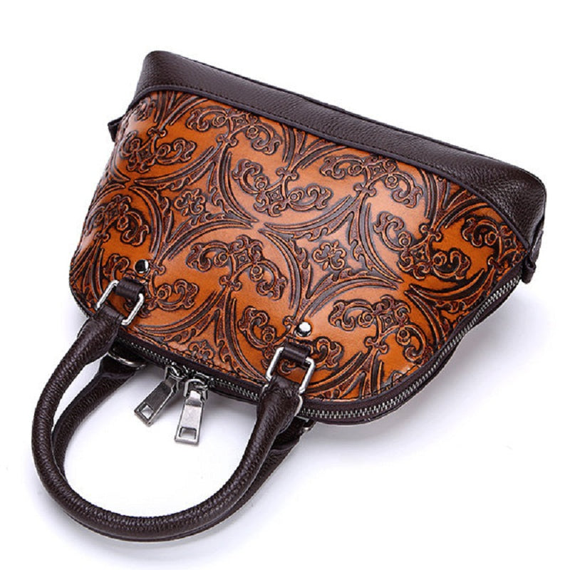Brenice Genuine Leather Vintage Handbag Embossed Women Shell Shoulder Bag Mssza
