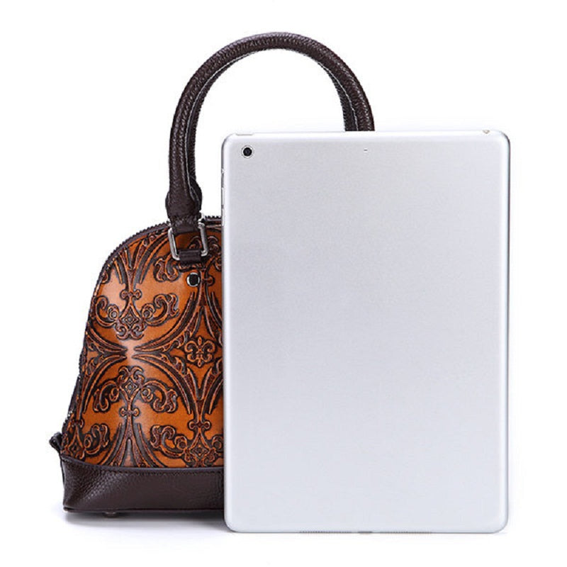 Brenice Genuine Leather Vintage Handbag Embossed Women Shell Shoulder Bag Mssza