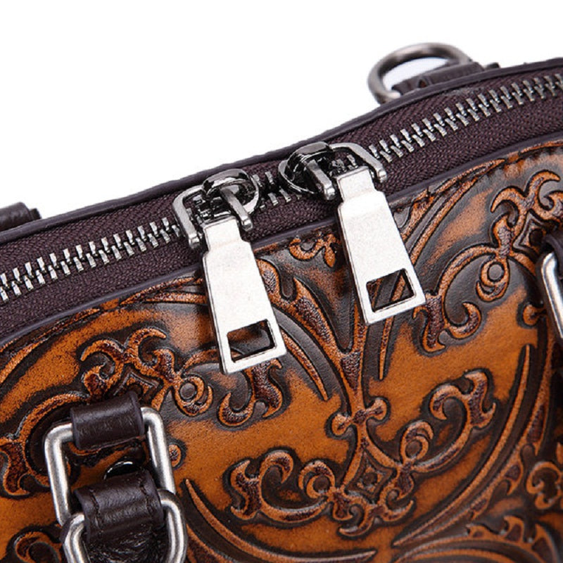 Brenice Genuine Leather Vintage Handbag Embossed Women Shell Shoulder Bag Mssza