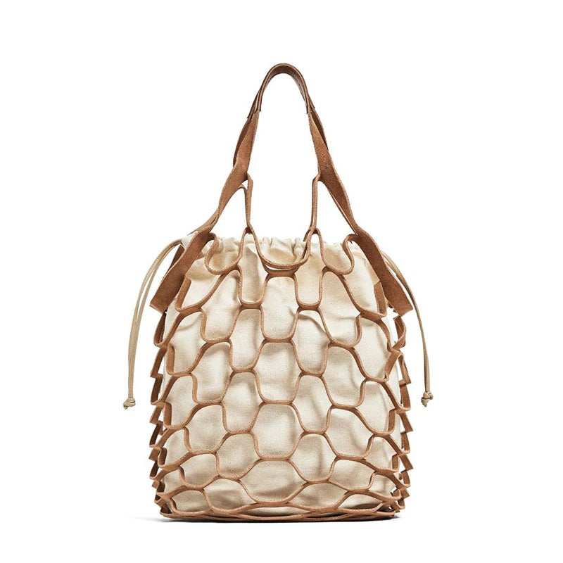 Bright Paper Ropes Hollow Woven Netted Beach Bag Mssza