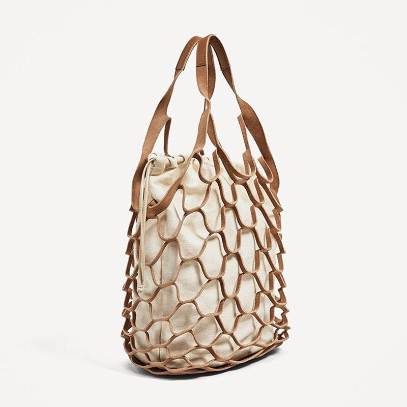 Bright Paper Ropes Hollow Woven Netted Beach Bag Mssza