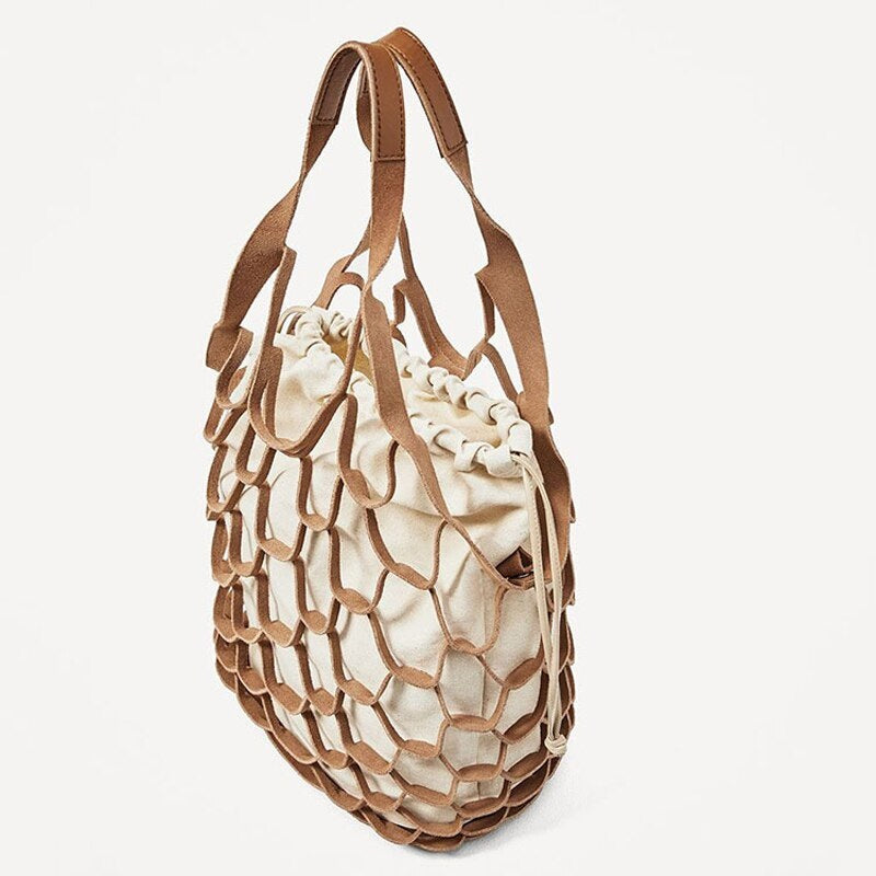 Bright Paper Ropes Hollow Woven Netted Beach Bag Mssza