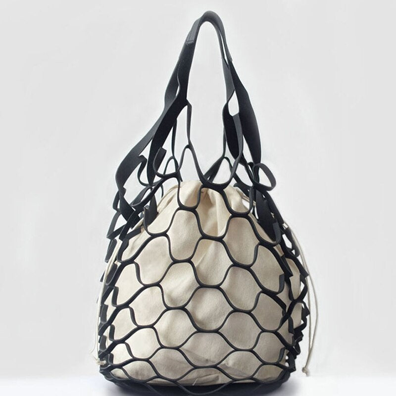 Bright Paper Ropes Hollow Woven Netted Beach Bag Mssza