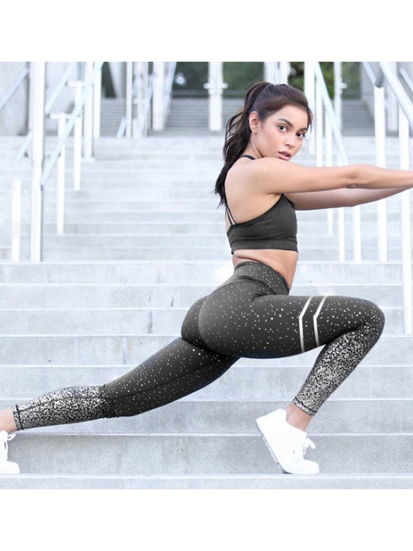 Bronzing Printed Slim High Waisted Yoga Leggings Mssza