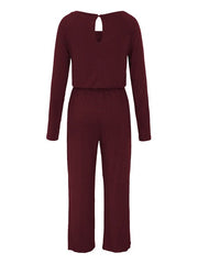 Burgundy Bateau Neck Long Sleeves Open Shoulder Polyester Loose One Piece Outfit Mssza