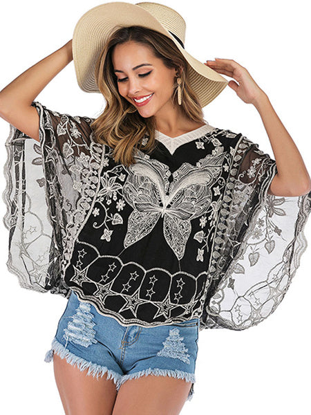 Butterfly Blouse Half Sleeves Chiffon Tops Mssza