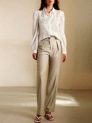 Butterfly Chic Lapel Long Puff Sleeve Spliced Button Slimming Blouse Shirt Mssza