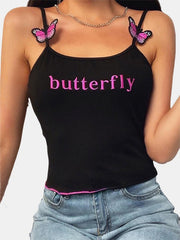 Butterfly Letter Embroidery Spaghetti Straps Camis Mssza