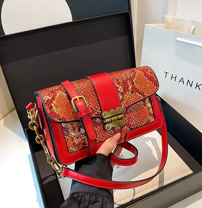 Butterfly Lock Buckle Leather Crossbody Small Square Designer Snake Handbags Mssza