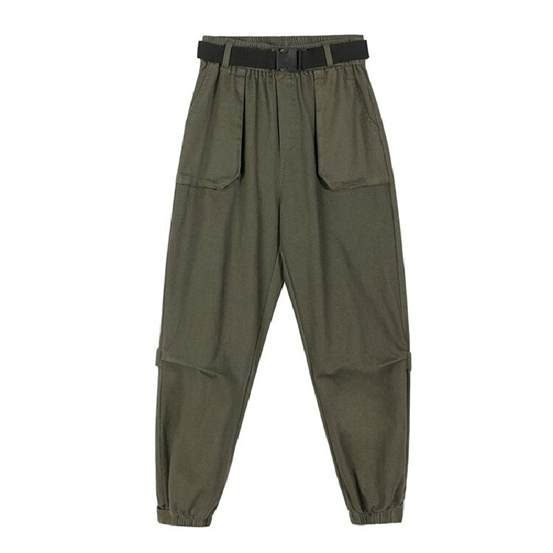 Button High Waist Casual Solid Flat Cargo Pants Mssza