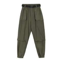 Button High Waist Casual Solid Flat Cargo Pants Mssza