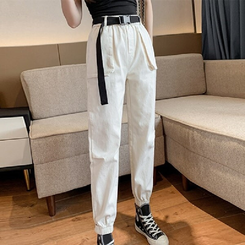 Button High Waist Casual Solid Flat Cargo Pants Mssza