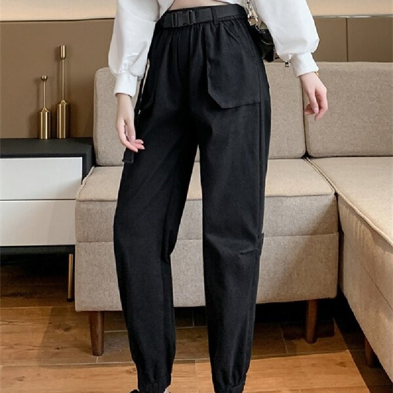 Button High Waist Casual Solid Flat Cargo Pants Mssza