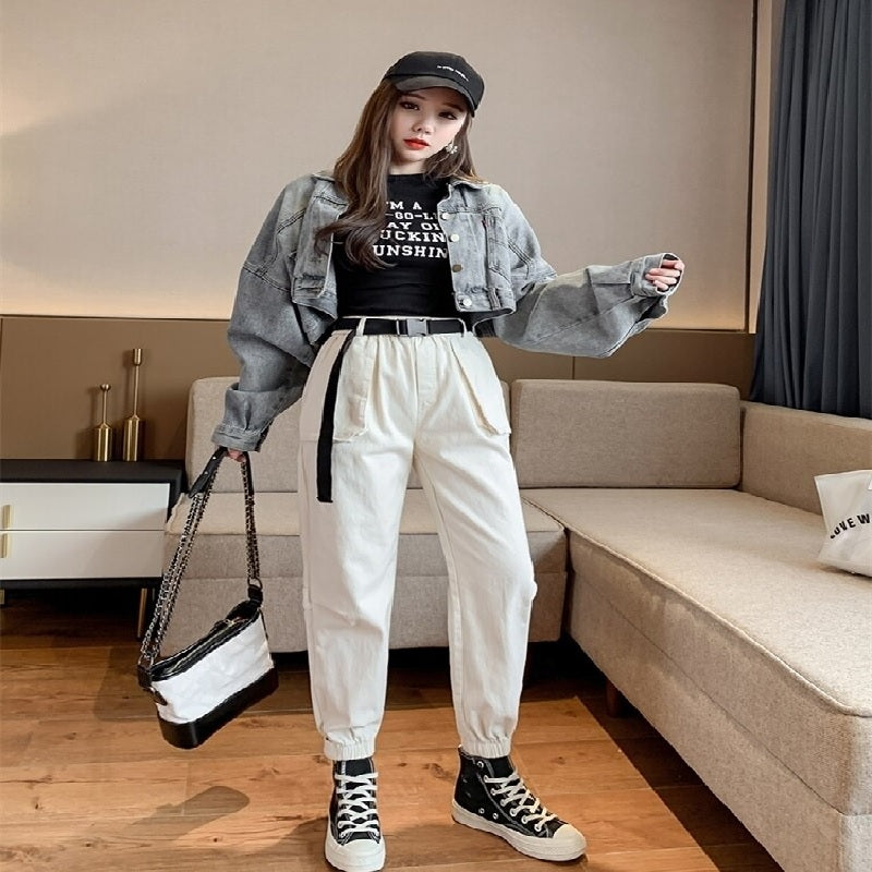 Button High Waist Casual Solid Flat Cargo Pants Mssza