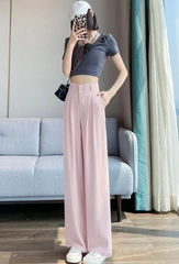 Button High Waist Wide Leg High Waist Straight Loose Full Length Trousers Mssza