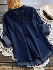 Buttons Adjustable Sleeve Denim Blouse Mssza