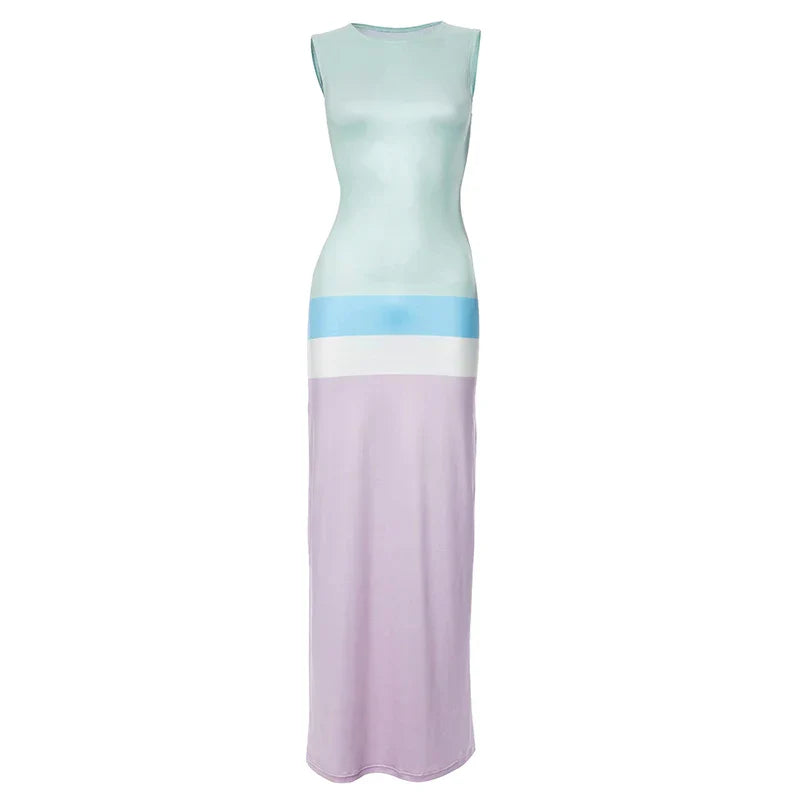 Autumn And Winter Macaron Sleeveless Round Neck Sweetie Long Dresses Streetwear Maxi Dress Mssaz Desses