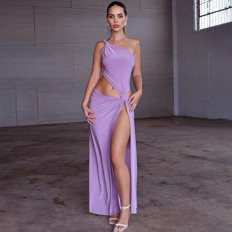 Neck Knot Sleeveless Hollow Out Waist Twisted Elegant Slim Luxury One-Shoulder Evening Gown Prom Maxi Dress Mssaz Desses
