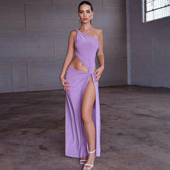 Neck Knot Sleeveless Hollow Out Waist Twisted Elegant Slim Luxury One-Shoulder Evening Gown Prom Maxi Dress Mssaz Desses