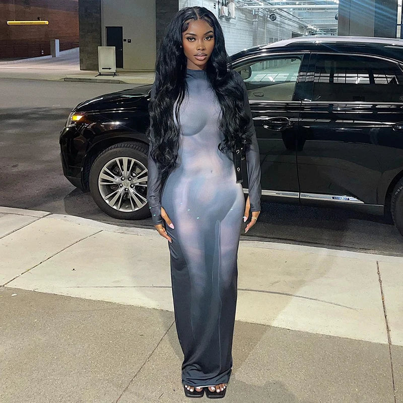 Party Club Bodycon Streetwear Fall Long Sleeve Dress  Clothes Maxi Dress Mssaz Desses