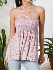 Calico Shirring Backless Design Strapless Tube Tank Top Mssza