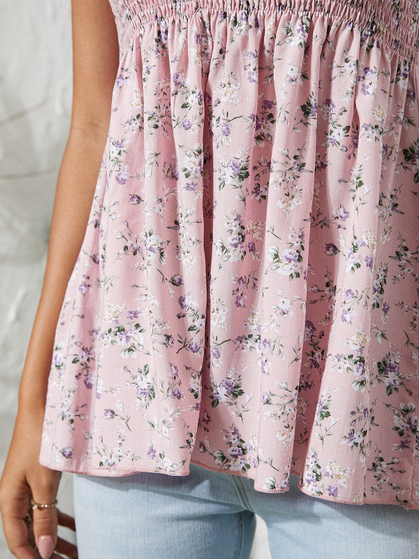 Calico Shirring Backless Design Strapless Tube Tank Top Mssza