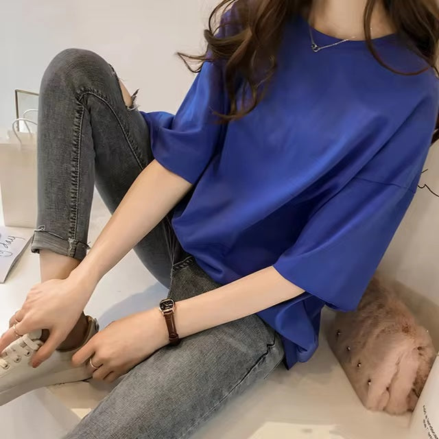 Candy Colors Short Sleeve Casual T-Shirts Mssza