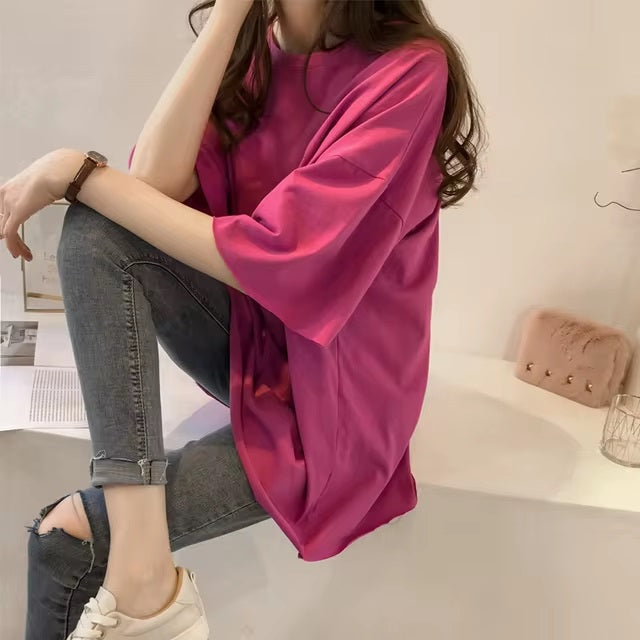 Candy Colors Short Sleeve Casual T-Shirts Mssza