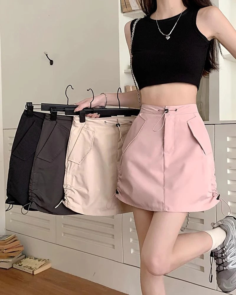 Cargo American Retro Streetwear High Waist A Line Mini Skirts Mssza